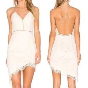 NBD Only Yours Cocktail Dress Size XS Ivory Lace Asyemtrical Strappy Back